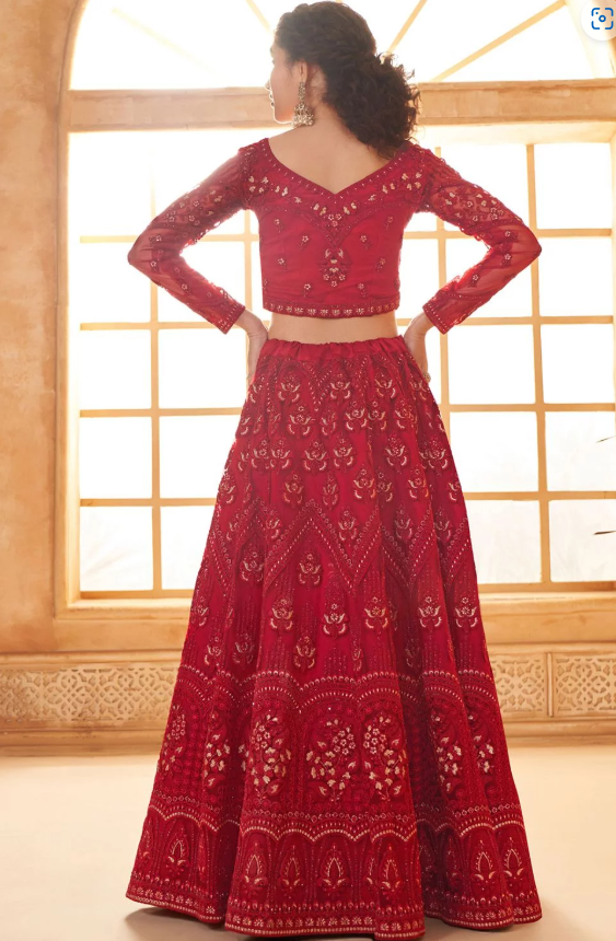 Hot Red Bridal Wedding Lehenga Set In Net SSSA463804C