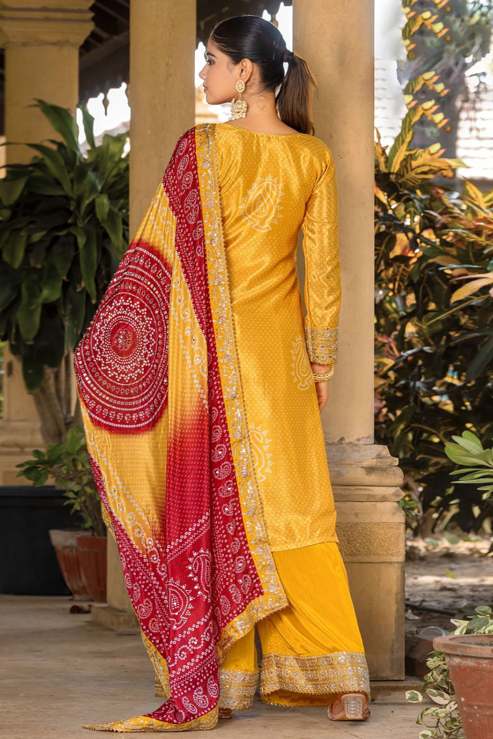 Yellow Haldi Embroidered Chinon Palazzo Kameez SFPRF218901