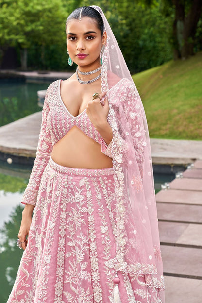 Pink Organza Wedding Reception Designer Lehenga Set SFPRF219002