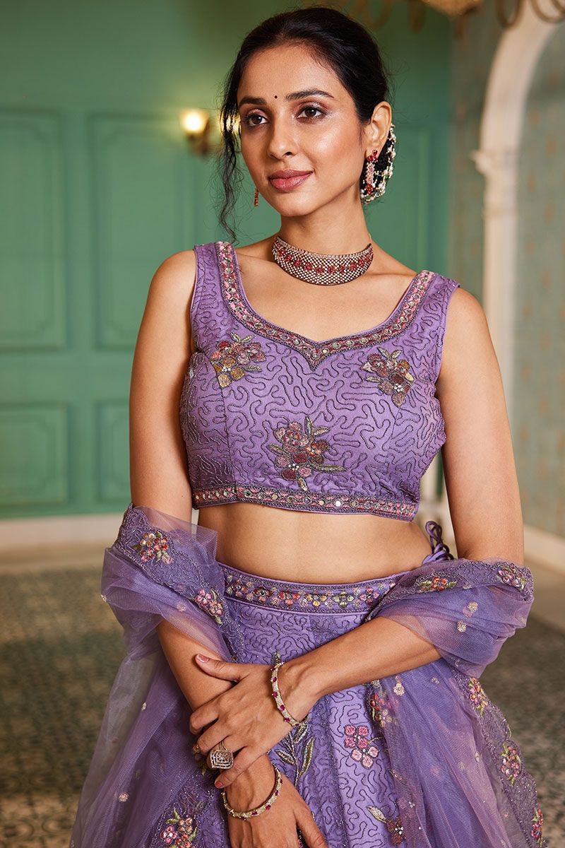 Purple Net Wedding Designer Lehenga Choli Set SFPRF228201