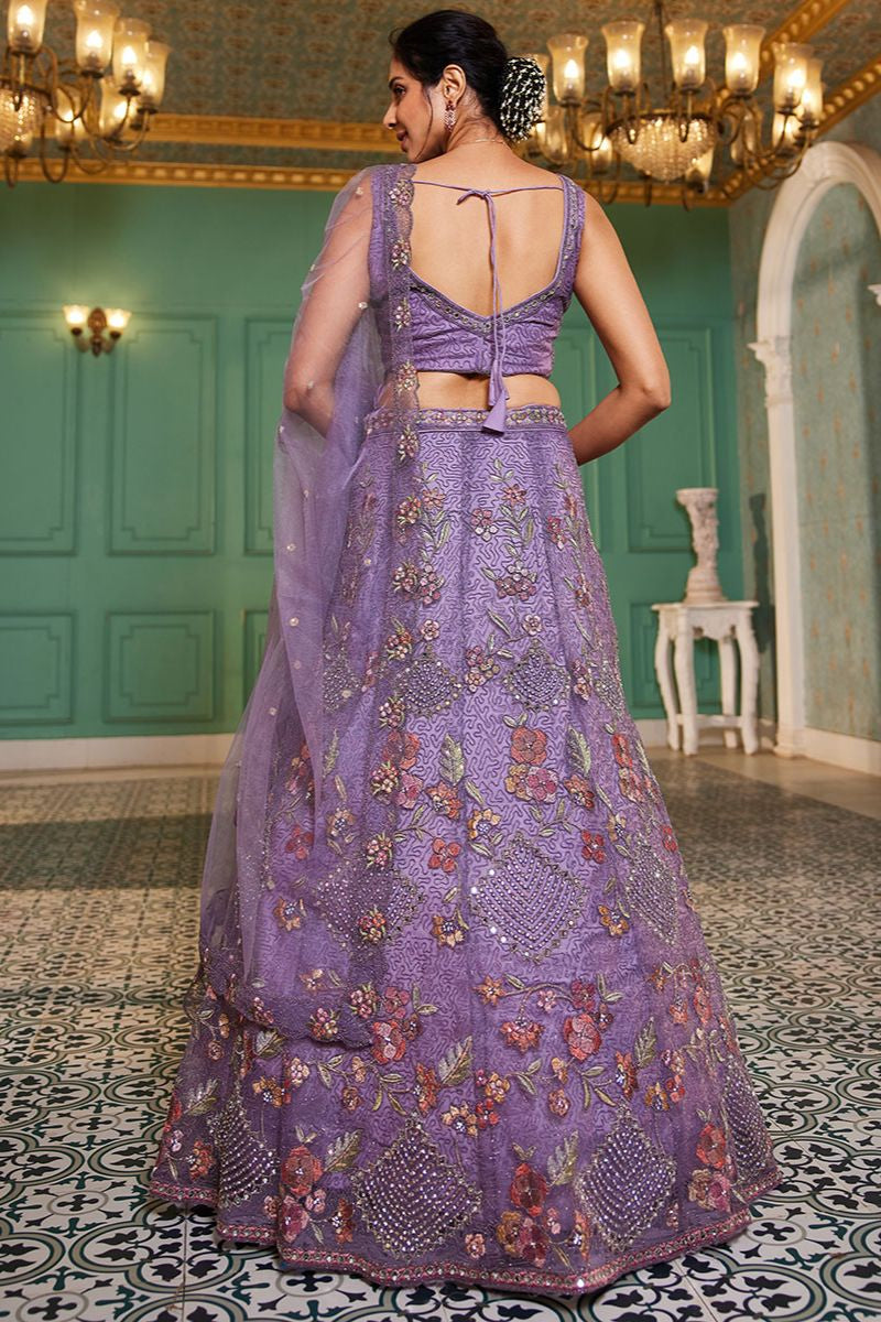 Purple Net Wedding Designer Lehenga Choli Set SFPRF228201