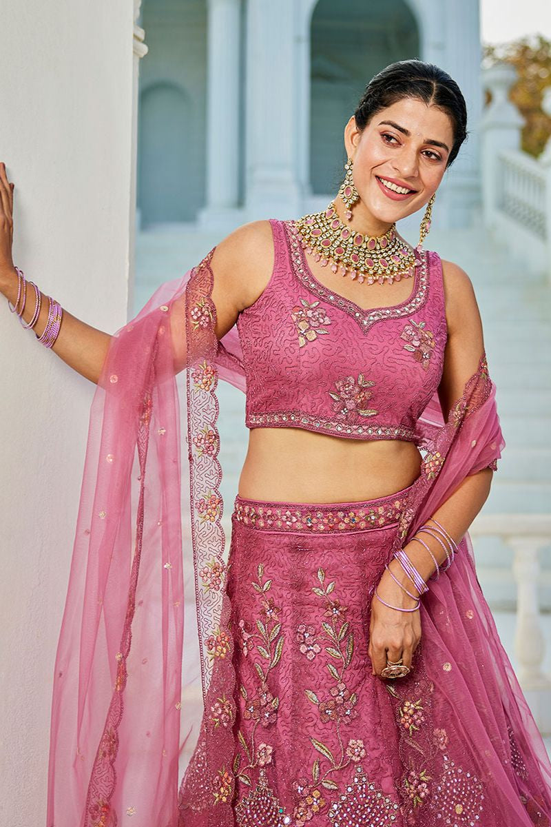 Pink Net Wedding Designer Lehenga Choli Set  SFPRF228204