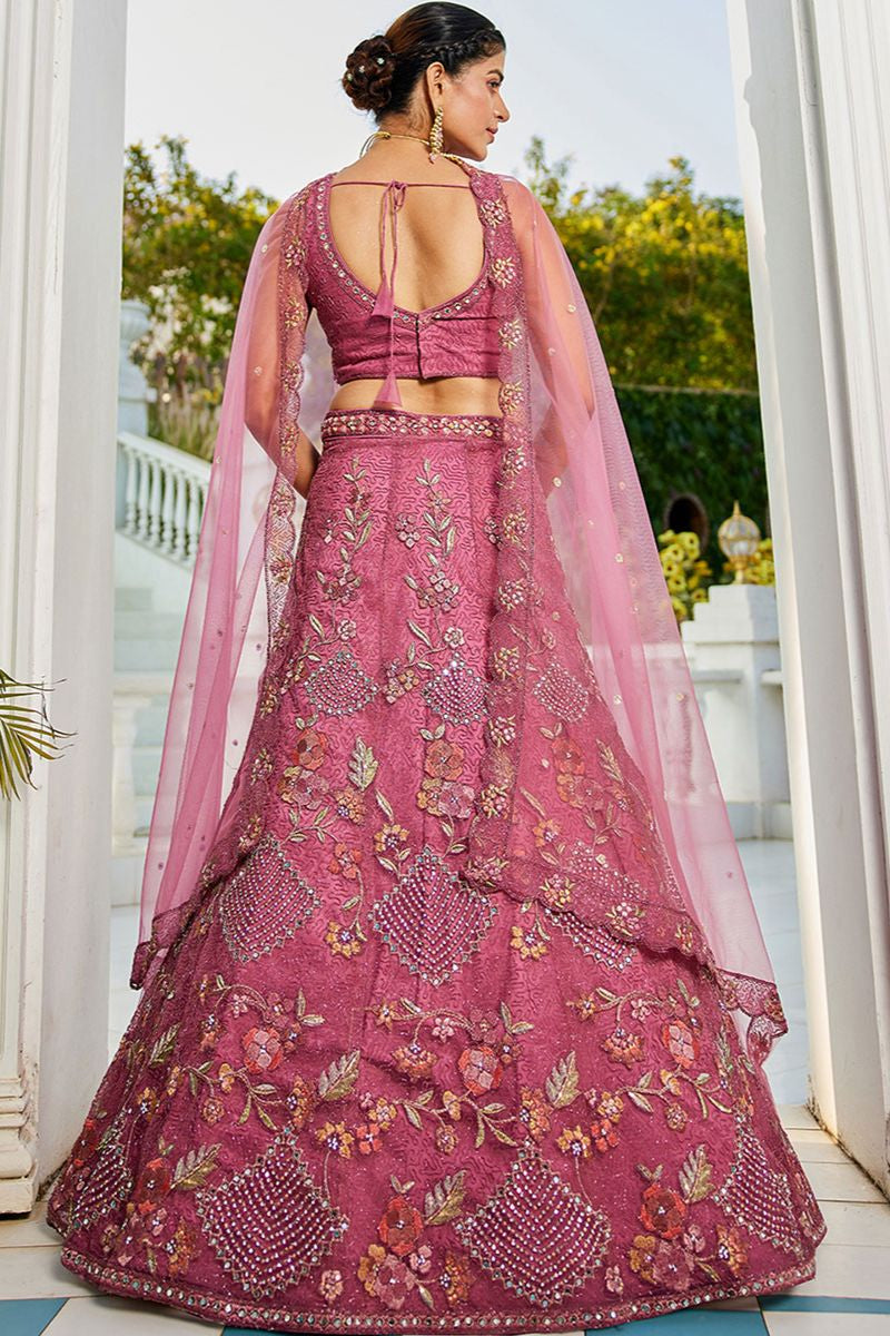 Pink Net Wedding Designer Lehenga Choli Set  SFPRF228204