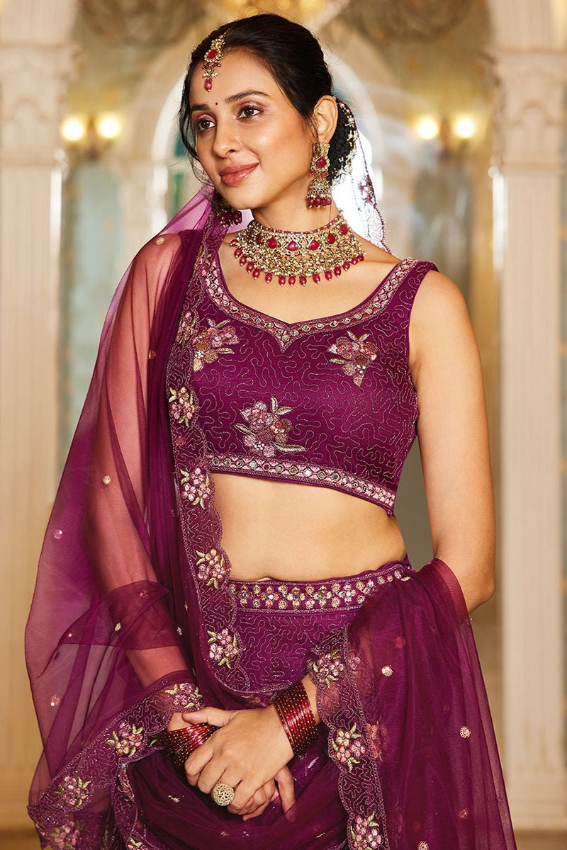 Magenta Net Wedding Designer Lehenga Choli Set SFPRF228206