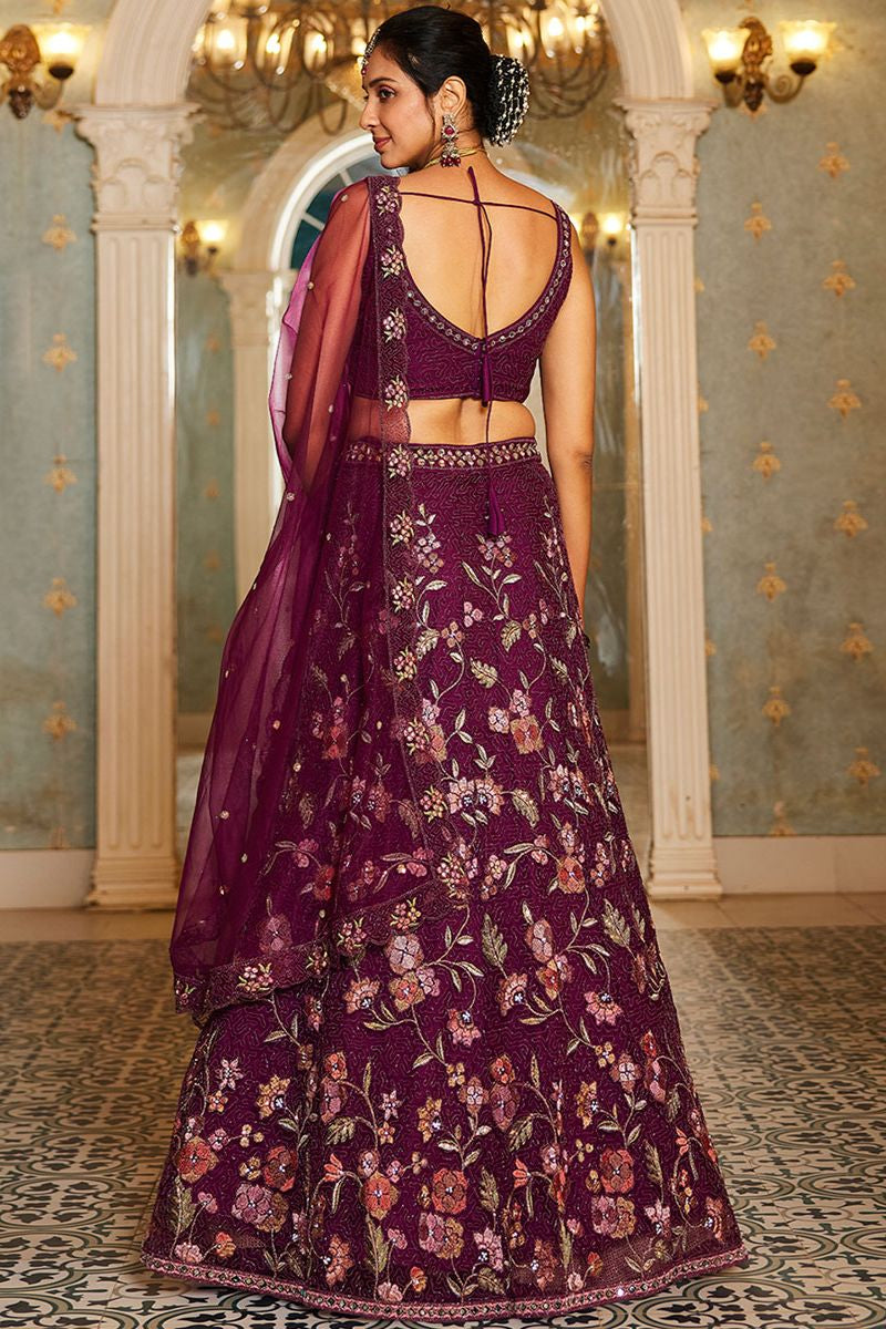 Magenta Net Wedding Designer Lehenga Choli Set SFPRF228206