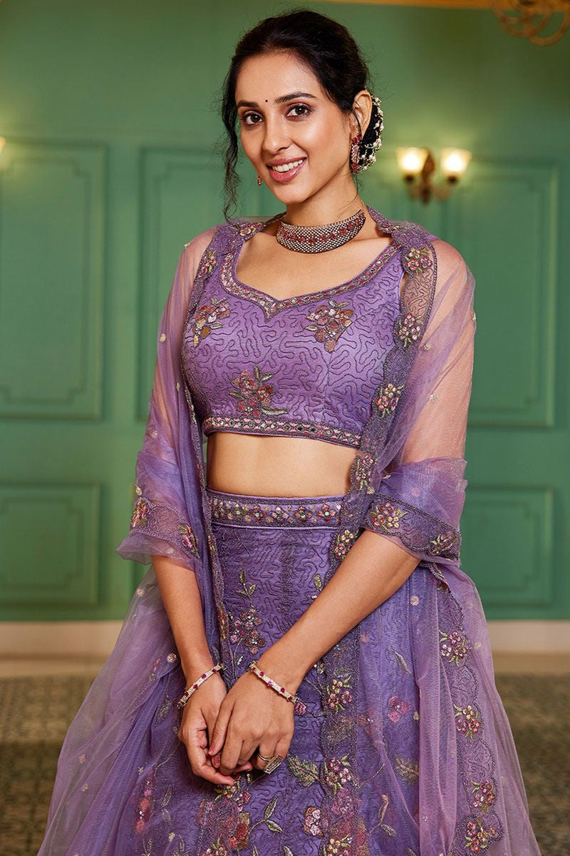 Purple Net Wedding Designer Lehenga Choli Set SFPRF228207