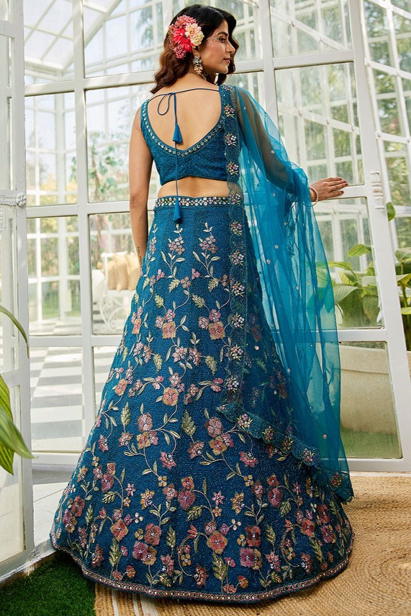 Blue Net Designer Lehenga Choli For Wedding Party SFPRF228209