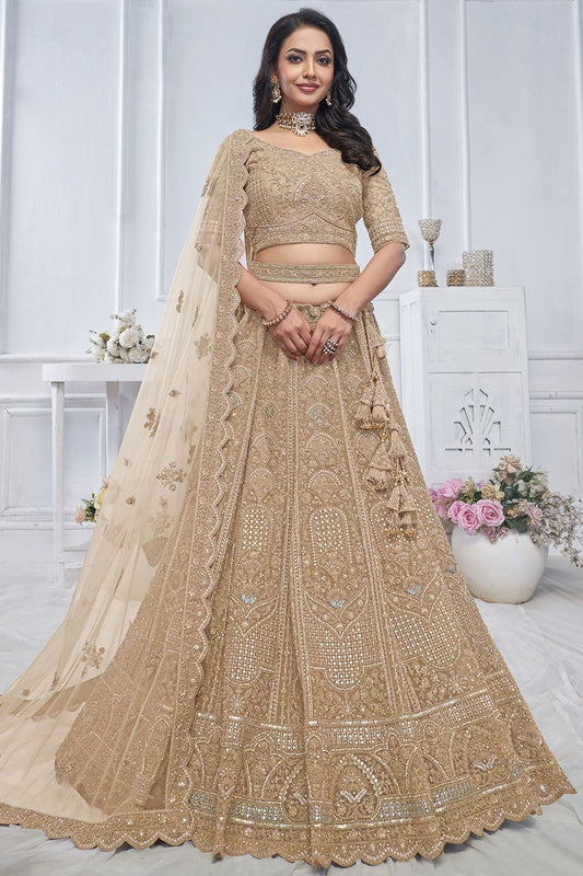 Beige Net Bridal Wedding Lehenga Set SFFK23103