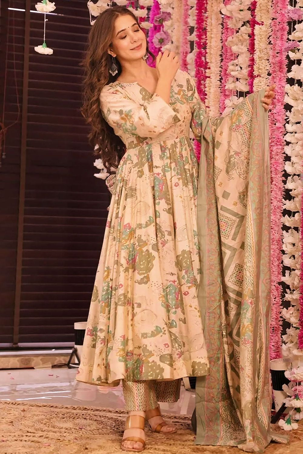 Beige Readymade Plus Size Palazzo Salwar Suit  SFNPV57407R