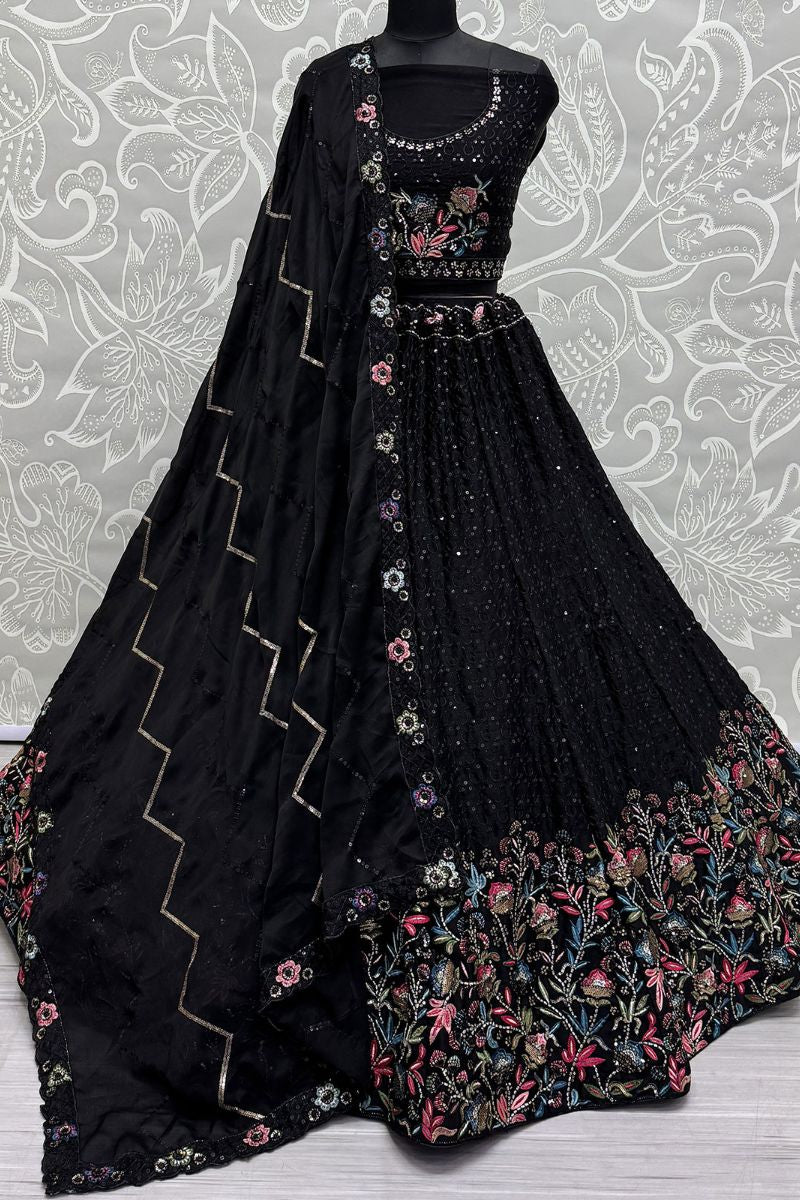 Enchanting Black Chinnon Wedding Lehenga SFANJ2923