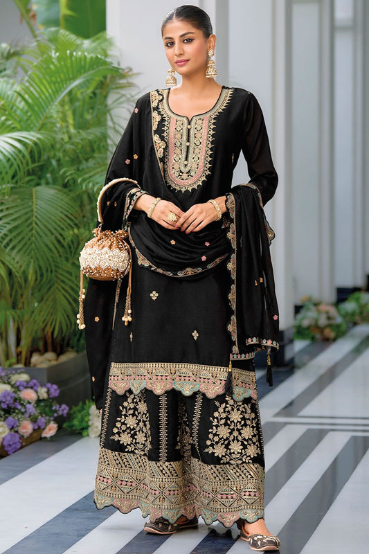 Black Embroidered Salwar Kameez Trouser Readymade Suit SFFK22901R