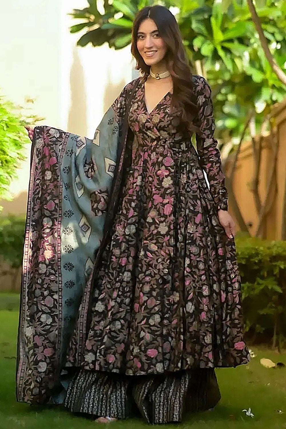 Black Readymade Plus Size Palazzo Salwar Suit SFNPV57405R