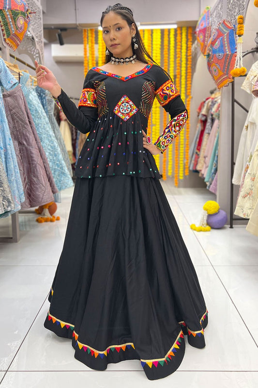 Black Navratri Chaniya Choli In Rayon Cotton SFYROY488301