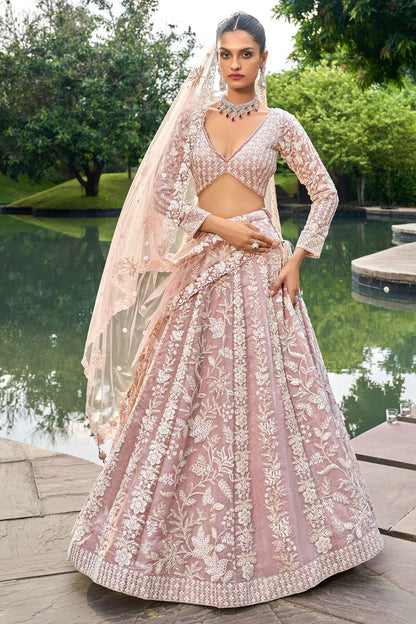 Pink Organza Wedding Reception Designer Lehenga Set SFPRF219001