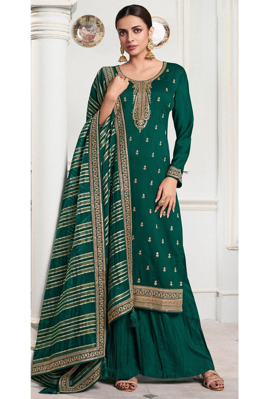 Green Sangeet Party Palazzo Kameez In Silk Georgette SFYS142102