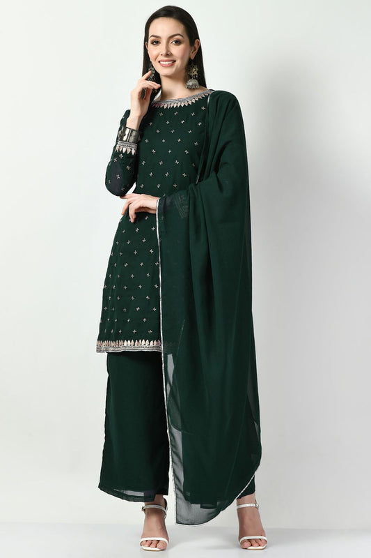 Green Georgette Readymade Palazzo Kameez Suit SFMAN58923R