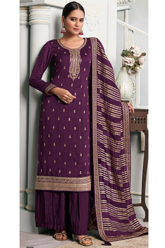 Burgundy Sangeet Party Palazzo Kameez In Silk Georgette - SFYS142103