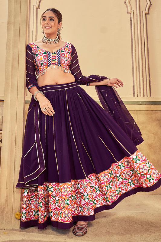 Purple Navratri Garba Chaniya Choli Flared In Georgette SFSCCFG1380