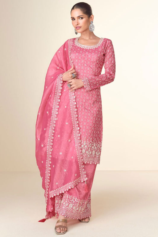 Pink Wedding Party Banarasi Tissue  Palazzo Kameez SFYS137402