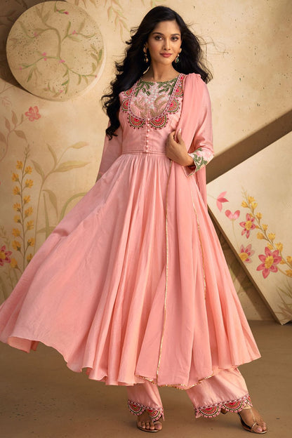 Pink Embroidered Pure Silk Anarkali Suit SFYS130002