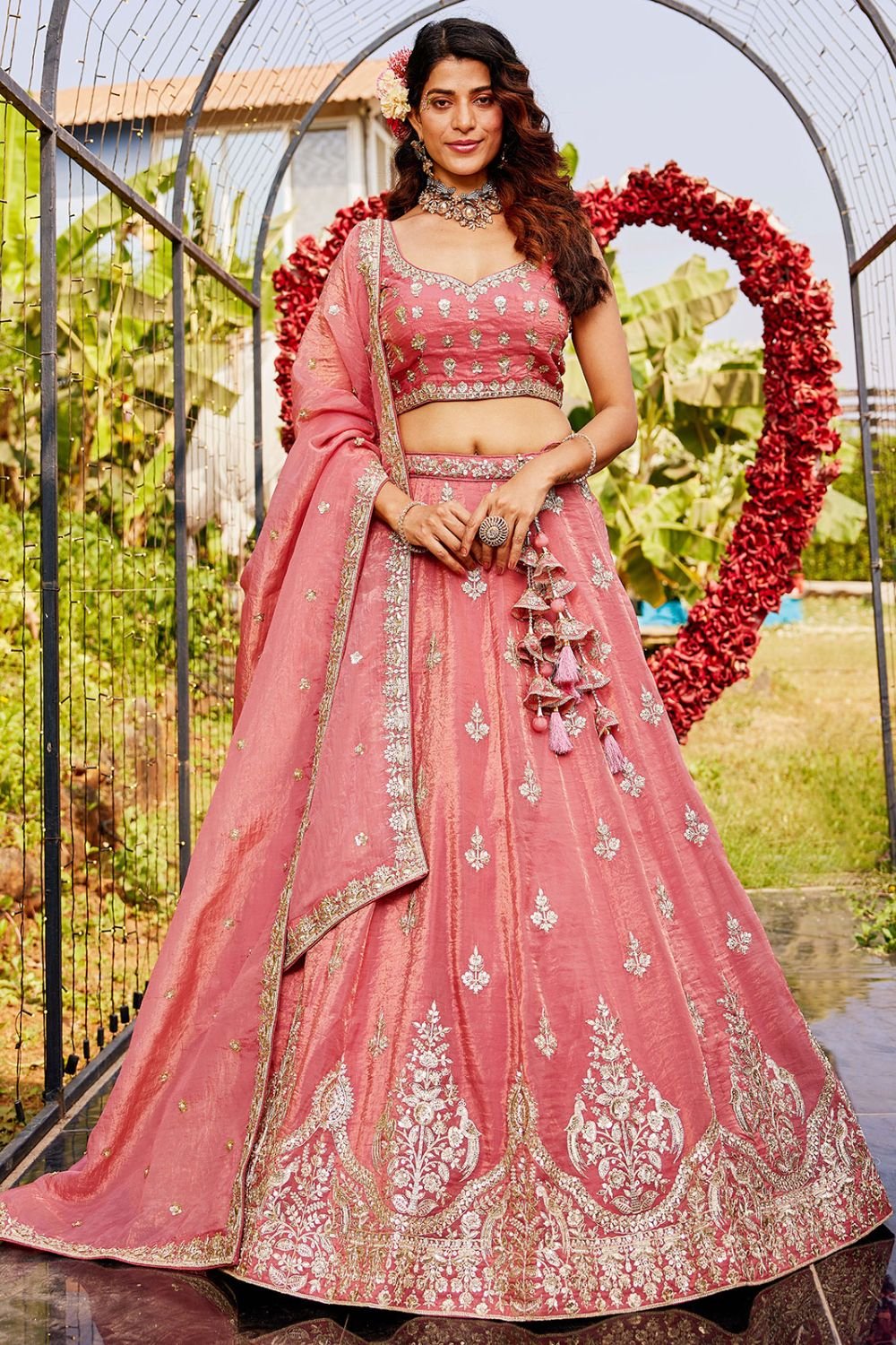 Pink Organza Wedding Sangeet Designer Lehenga SFROY509010