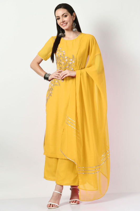 Yellow Georgette Plus Size Palazzo Salwar Kameez SFMAN58914R