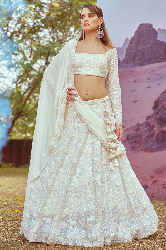 Cream Georgette Designer Lehengas Choli  SFROY509003