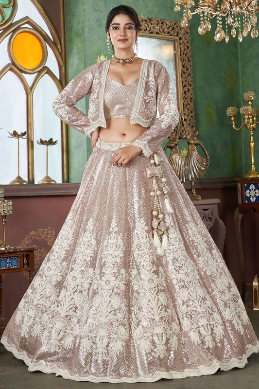 Cream Net Bridal Engagement Lehenga Choli SFRELS3501R