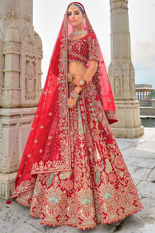 Red Bridal Wedding Lehenga Set In Silk SFSMT39517