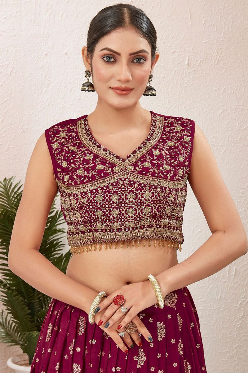 Majestic Maroon Dola Silk Designer Lehenga SFSA477503R