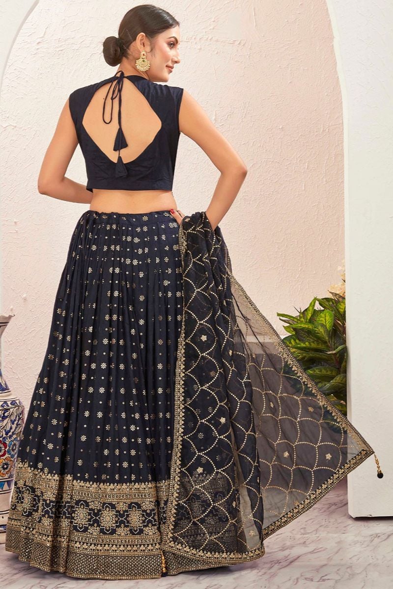 Majestic Navy Blue Dola Silk Designer Lehenga SFSA477505R