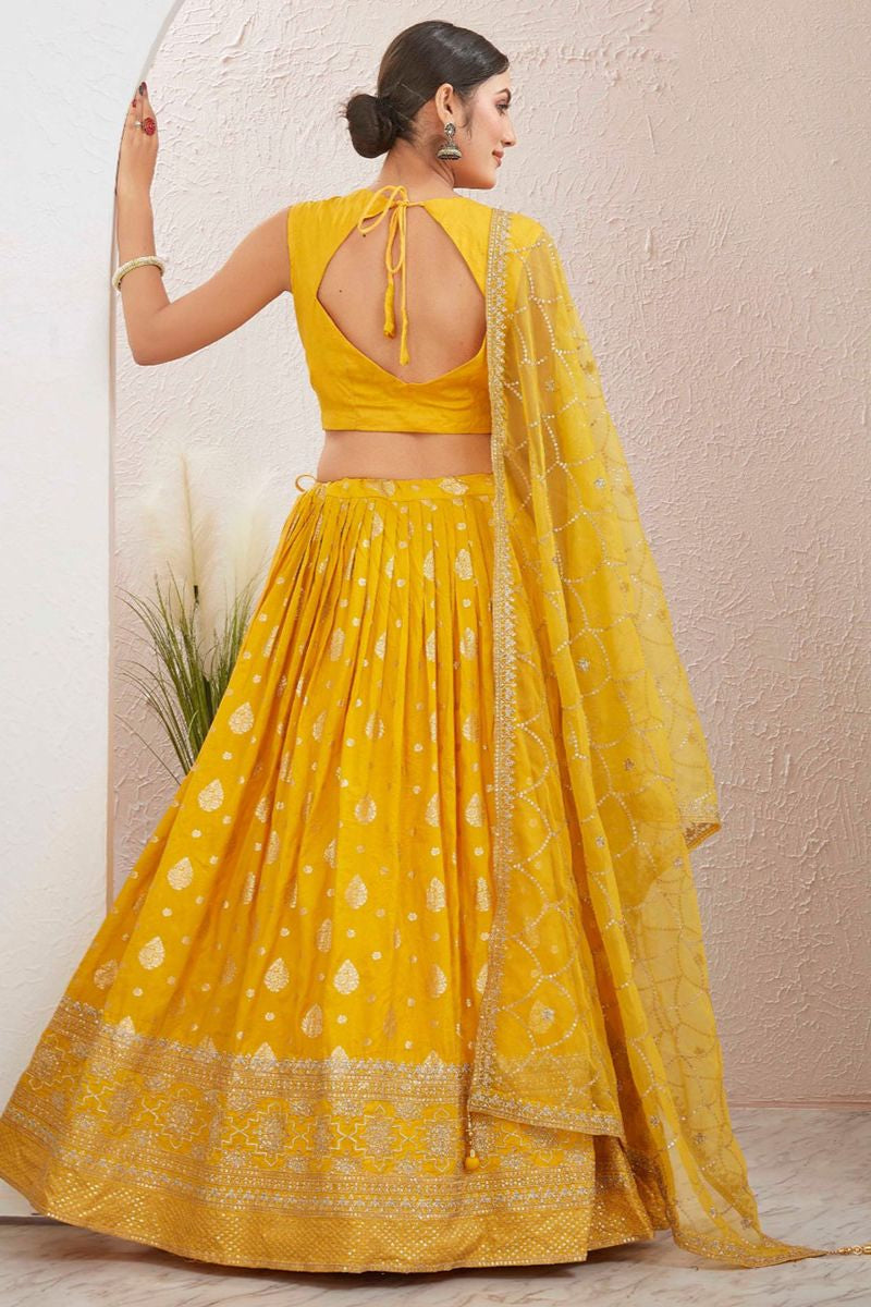 Yellow Dola Silk Designer Haldi Ceremony Lehenga SFSA477508R