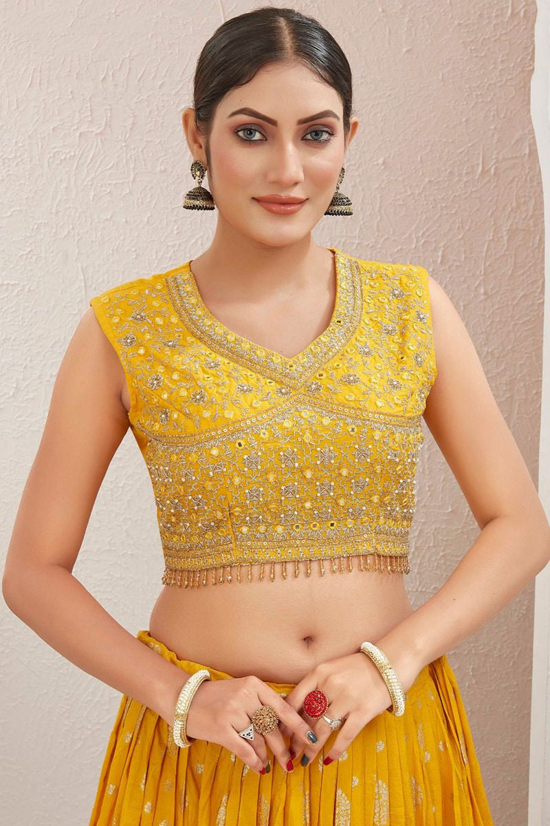 Yellow Dola Silk Designer Haldi Ceremony Lehenga SFSA477508R