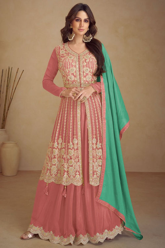 Pink Chinnon Wedding Reception Palazzo Kameez SFSMT33803