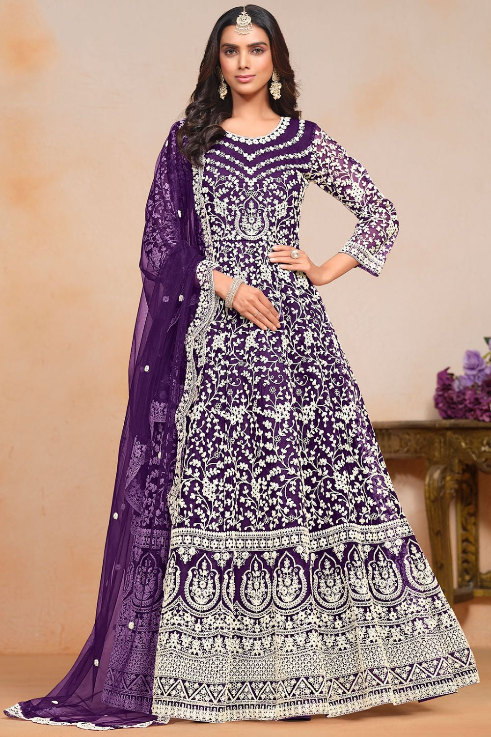 Purple Anarkali Salwar Kameez In Net SFDFS30802