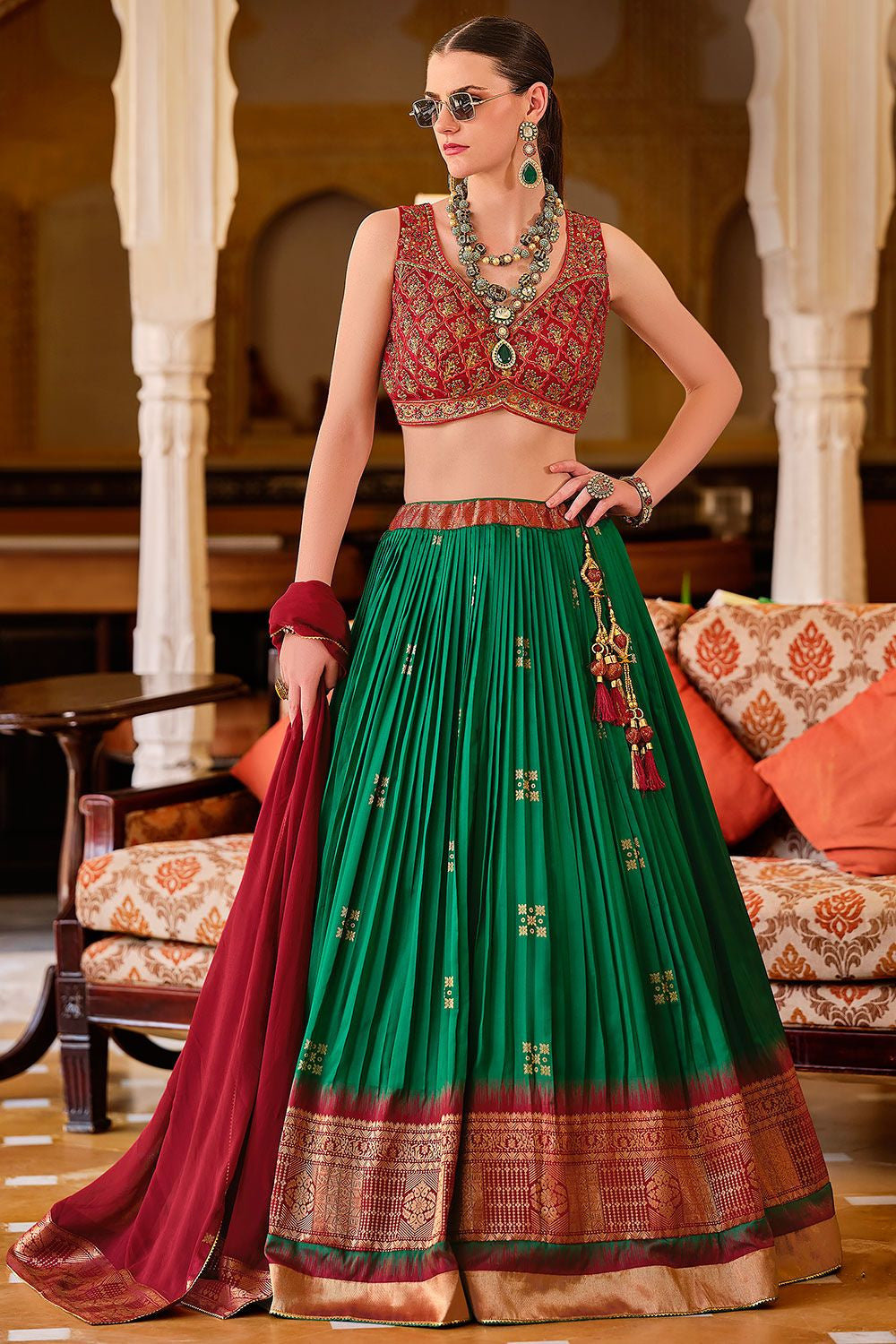 Green Silk Sangeet Designer Lehenga Set SFSA481503R