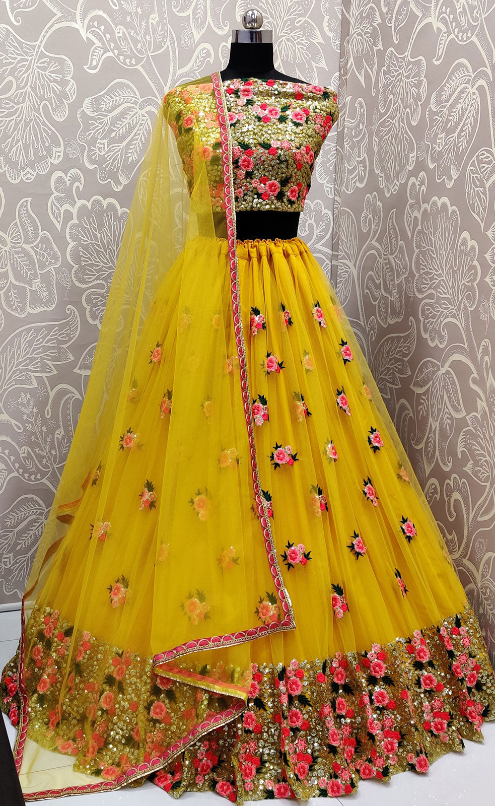 Yellow Bridal Wedding Lehenga Choli SFANJ2936