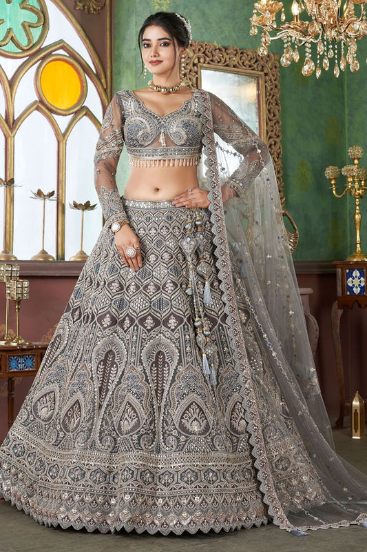 Grey Net Bridal Engagement Lehenga Choli  SFRELS3503R