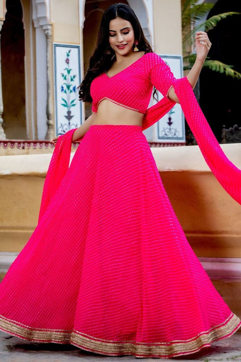 Pink Georgette Haldi Sangeet Partywear Lehenga SFZC3803