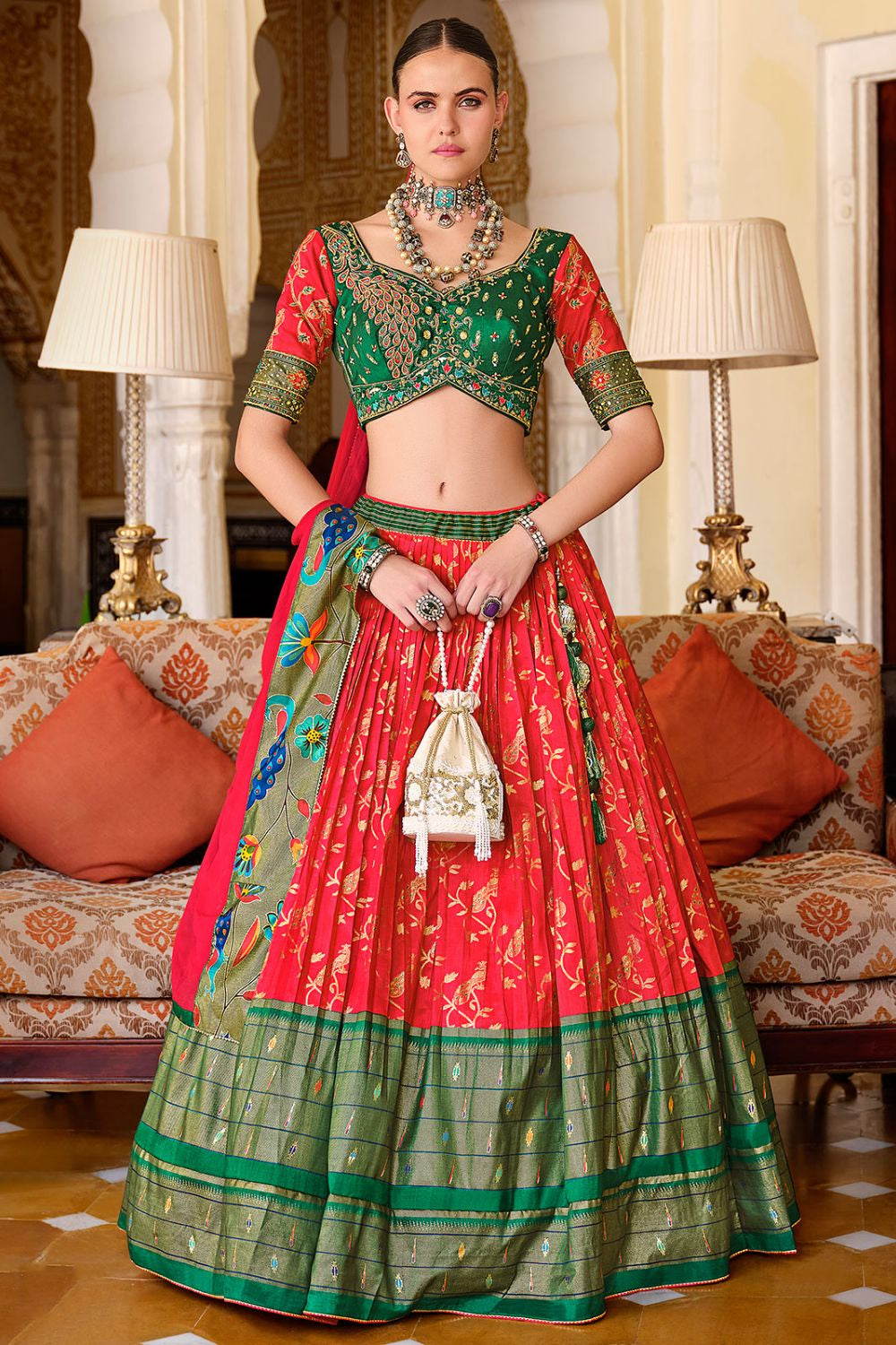 Red Silk Bridal Wedding Lehenga SFSA481006R