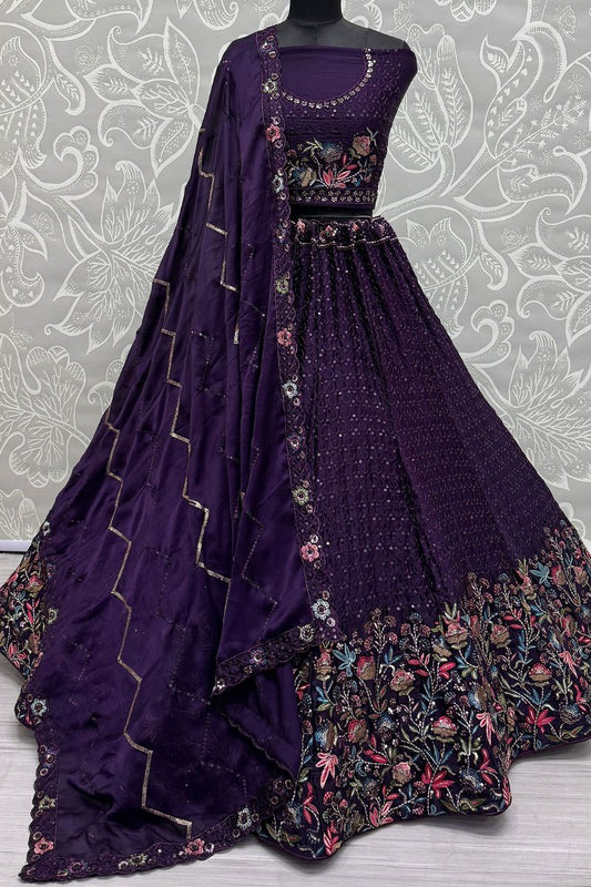 Enchanting Purple Chinnon Wedding Lehenga SFANJ2922