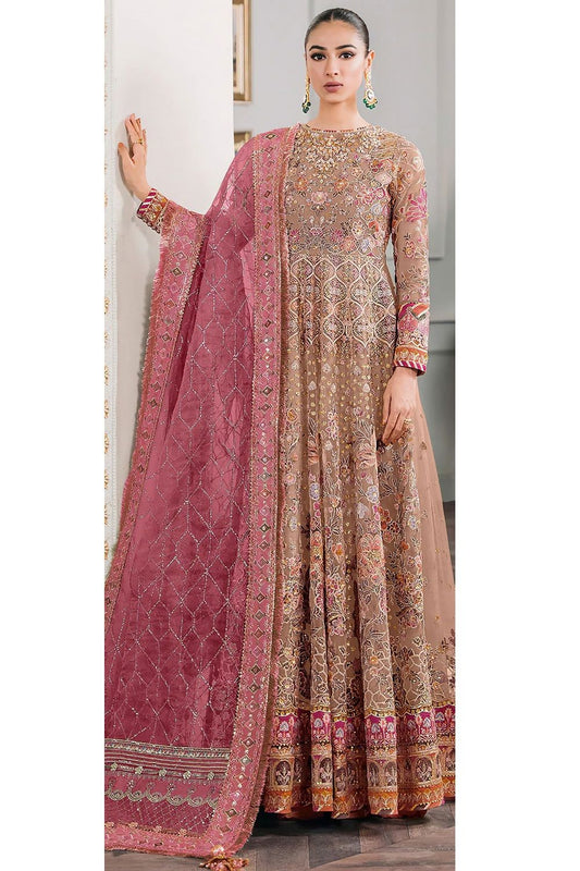 Brown Net Wedding Reception Anarkali Gown Dress SFSA458202