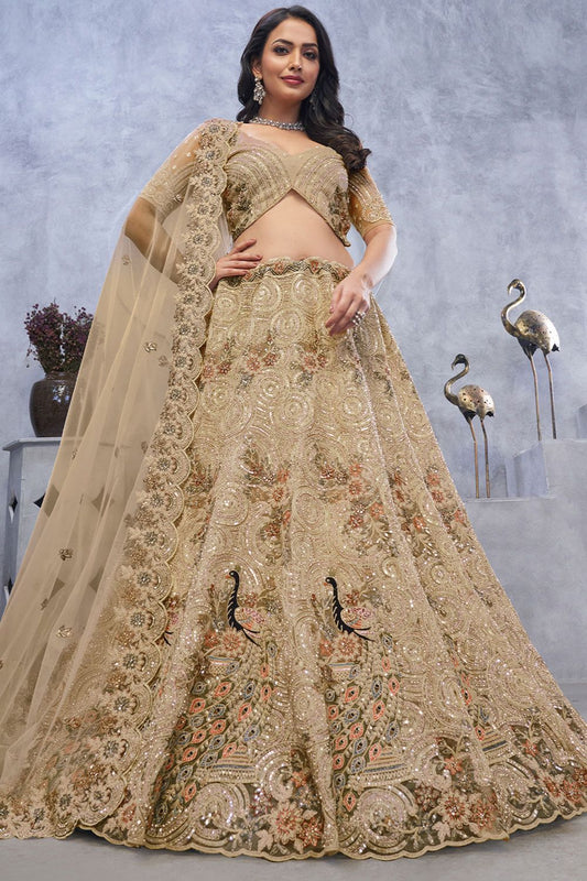 Pale Brown Net Asian Bridal Lehenga Choli Set SFFK23001