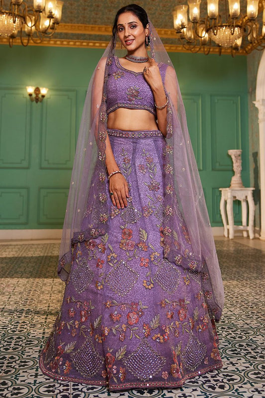 Purple Net Wedding Designer Lehenga Choli Set SFPRF228201