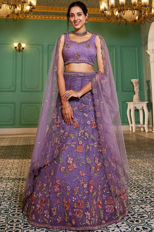 Purple Net Wedding Designer Lehenga Choli Set SFPRF228207