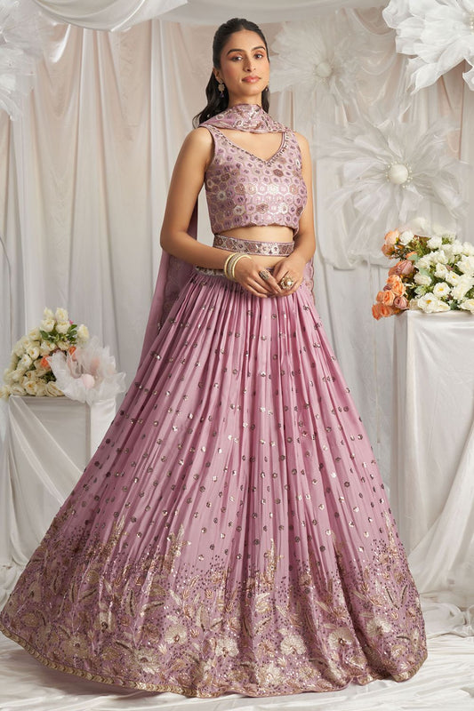 Purple Georgette Wedding Party Designer Lehenga Set SFPRF219003