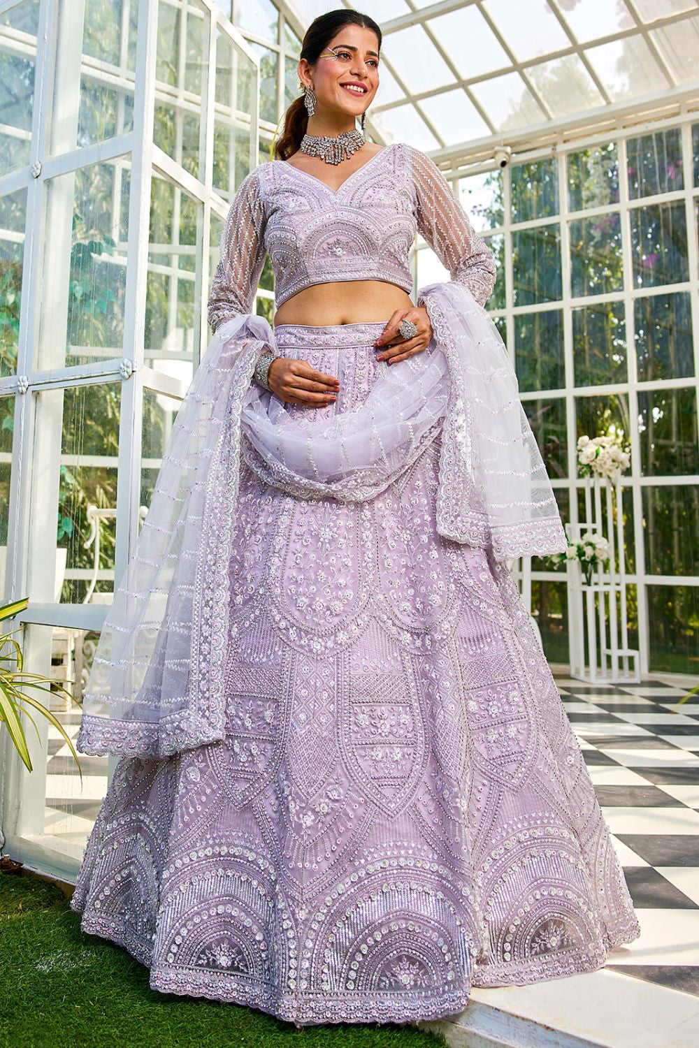 Haute Purple Net Bridal Reception Lehenga SFROY509118