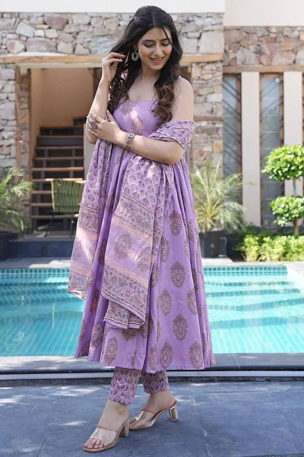 Purple Readymade Plus Size Palazzo Salwar Suit  SFNPV57406R