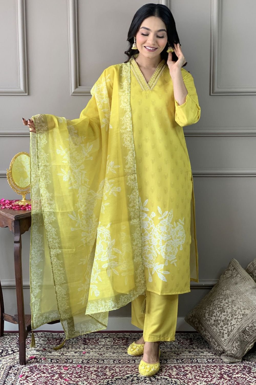 Yellow Muslin Readymade Salwar Kameez Suit SFLLT39521R