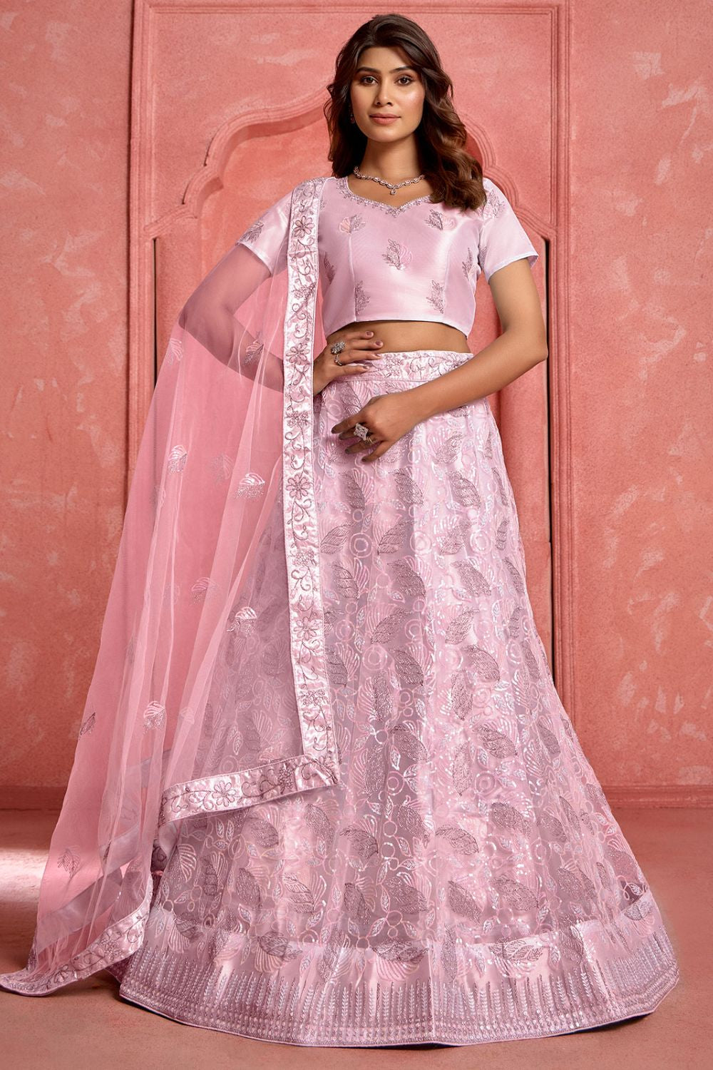 Pink Net Wedding Sangeet Party Lehenga Choli SFYS143905